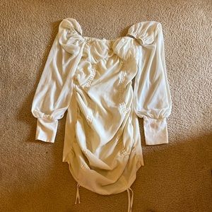 Cream Chiffon Long Sleeve Ruched Skirt Bodycon Dress